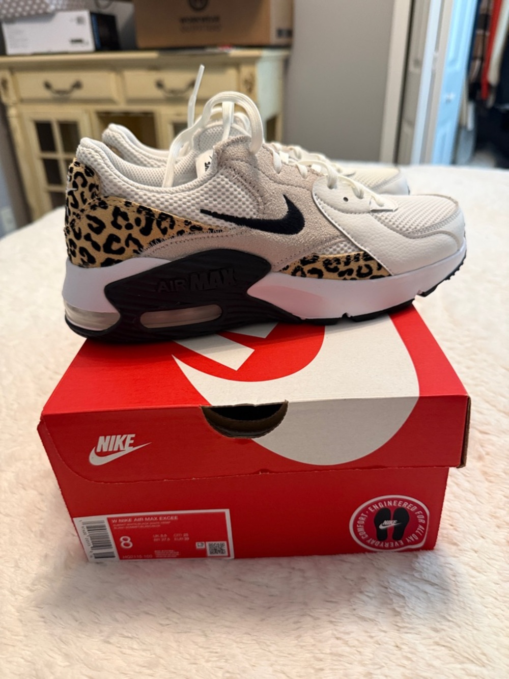 Nike White Black Leopard Print Air Max Sneakers